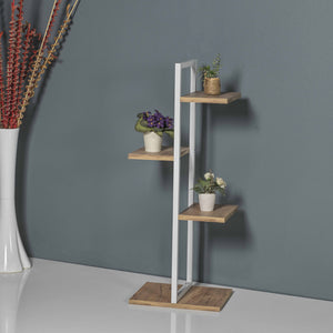 Scaffale per piante Blaabjerg Metallo 90x35x26cm Bianco / Effetto noce [en.casa]