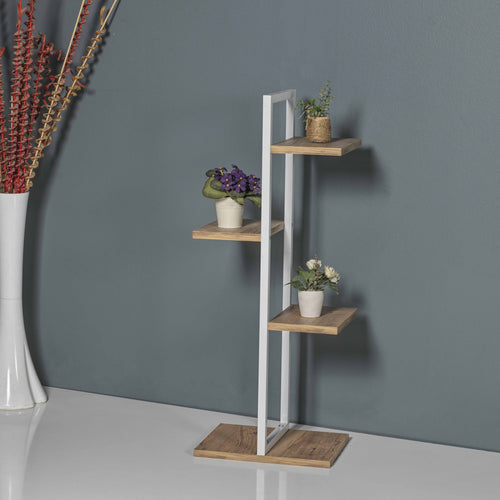 Scaffale per piante Blaabjerg Metallo 90x35x26cm Bianco / Effetto noce [en.casa]