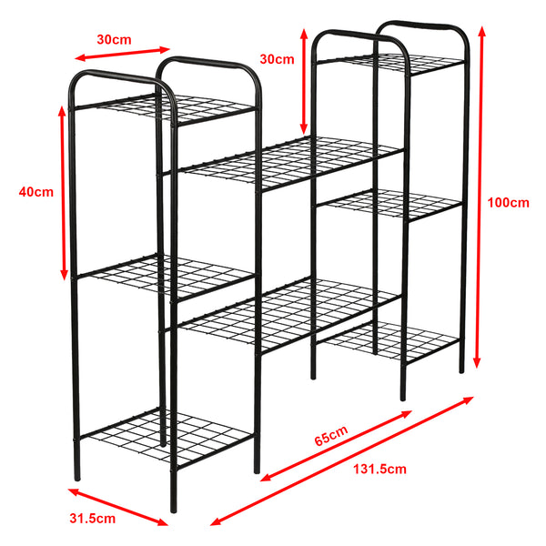 Scaffale Portapiante 'Alkmaar' Mobile Espositore in Metallo Nero con Ripiani Reticolati Portafiori Portavasi - Vari Misure [en.casa] 