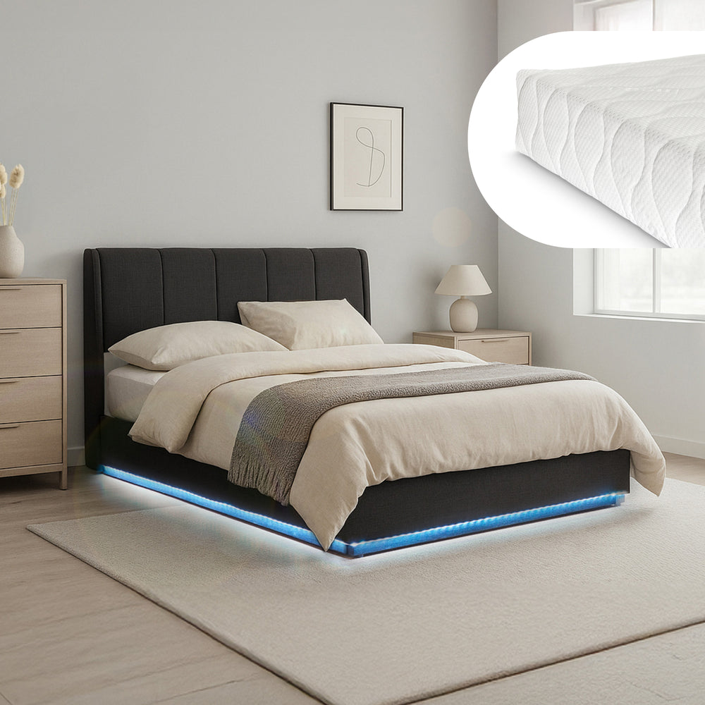 Letto Contenitore Tröstiar con Luce LED Letto con Materasso [en.casa]