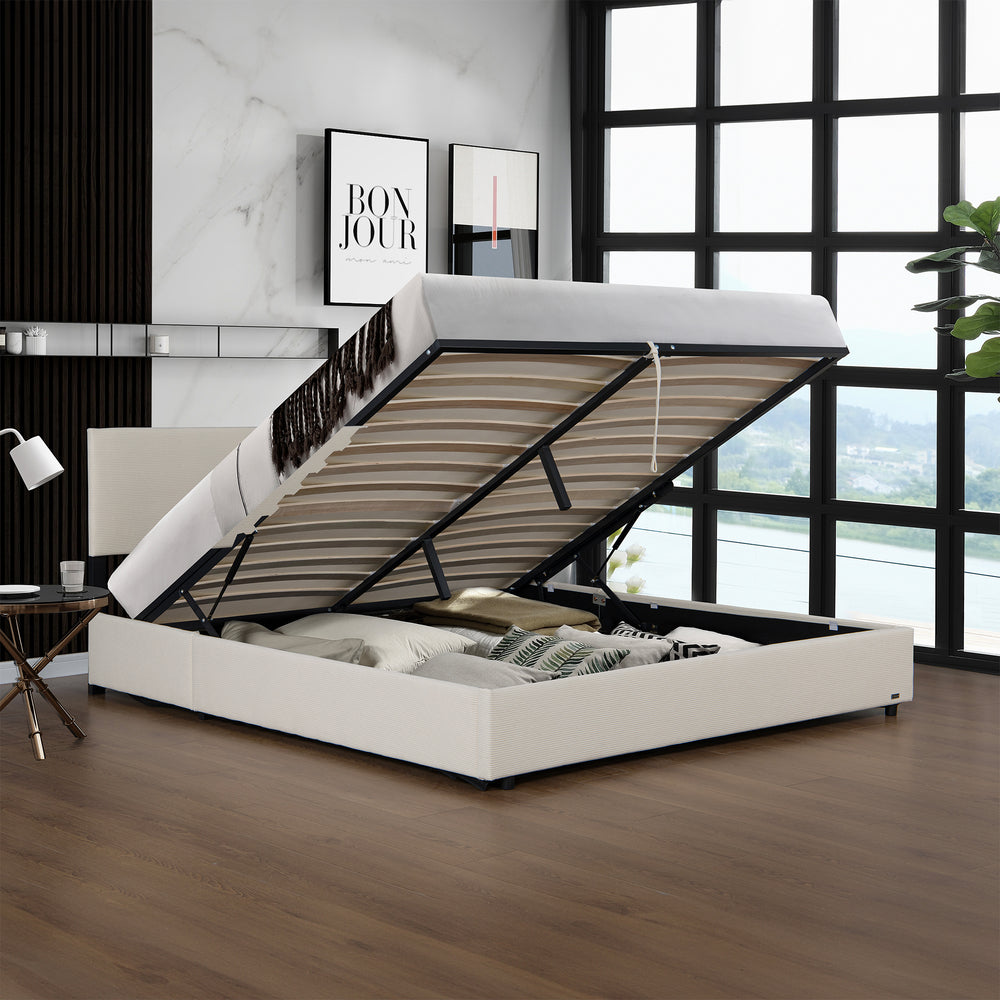 Letto Contenitore Juva Apertura a Ribalta Letto con Materasso Rivestimento in Velluto a Coste Corium