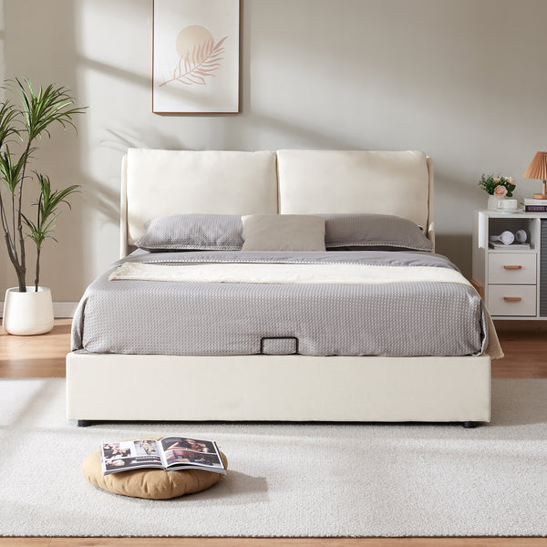 Letto Matrimoniale Lunner con Contenitore Testiera Imbottita e Materasso [en.casa] 