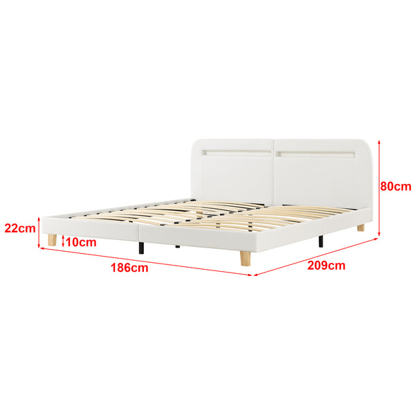 Letto Matrimoniale King Size / Francese con Illuminazione a LED + Materasso a Schiuma Fredda 140/180 x 200 cm Testata Alta Arrotondata, Rivestimento in Tessuto/Similpelle - Vari Colori