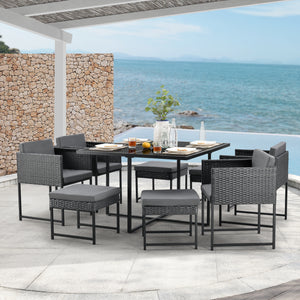 Set di mobili da giardino in polyrattan Tarragona per 8 persone in vari colori en.casa