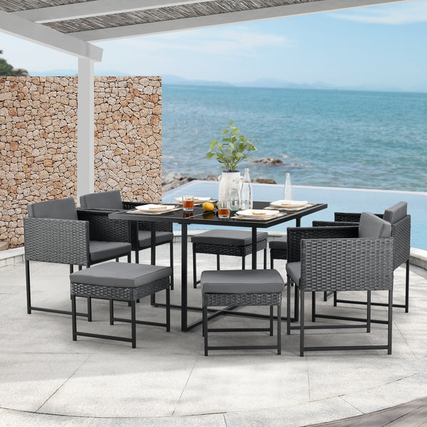 Set di mobili da giardino in polyrattan Tarragona per 8 persone in vari colori en.casa