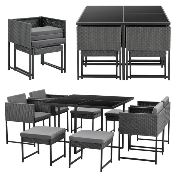 Set di mobili da giardino in polyrattan Tarragona per 8 persone in vari colori en.casa