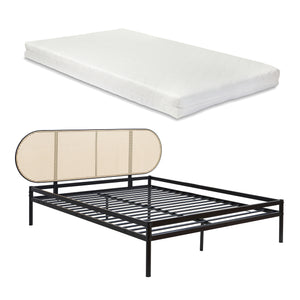 Letto Matrimoniale Linköping in Metallo con Testiera Ovale Effetto Rattan [en.casa]