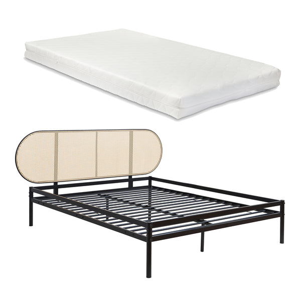 Letto Matrimoniale Linköping in Metallo con Testiera Ovale Effetto Rattan [en.casa]