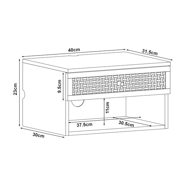 Comodino da Parete Eiker con Cassetto e Scomparto 40x32x23 cm [en.casa]