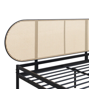 Letto Matrimoniale Linköping in Metallo con Testiera Ovale Effetto Rattan [en.casa]