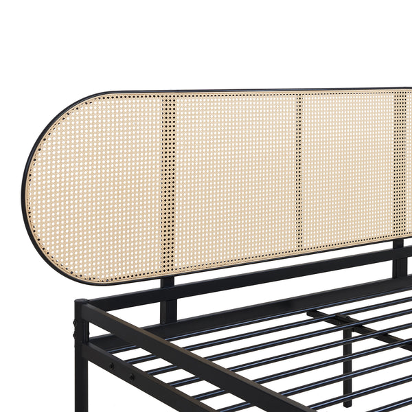 Letto Matrimoniale Linköping in Metallo con Testiera Ovale Effetto Rattan [en.casa]