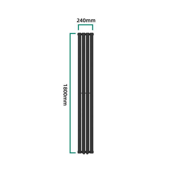 Termosifone Nore ad Acqua Calda Pannello Singolo con Elementi Tubolari 180 x 24 cm Nero [neu.haus] 