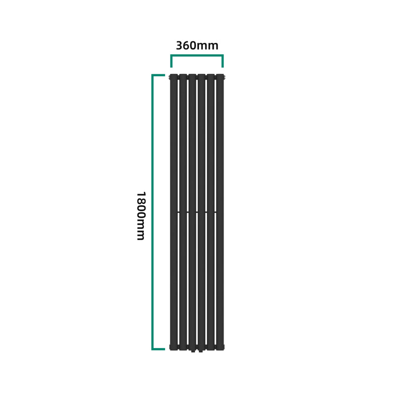 Schizzo in scala Termosifone Nore ad Acqua Calda Pannello Singolo con Elementi Tubolari 180 x 36 cm Nero [neu.haus] 