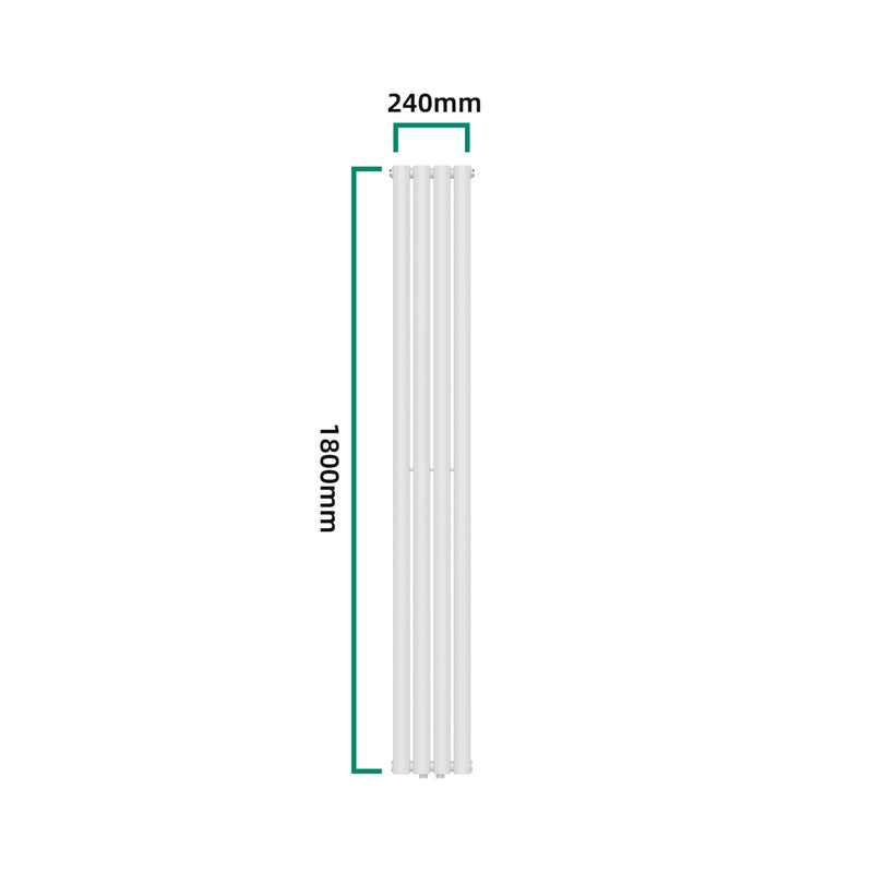 Schizzo in scala Termosifone Nore ad Acqua Calda Pannello Singolo con Elementi Tubolari 180 x 24 cm - Bianco [neu.haus] 