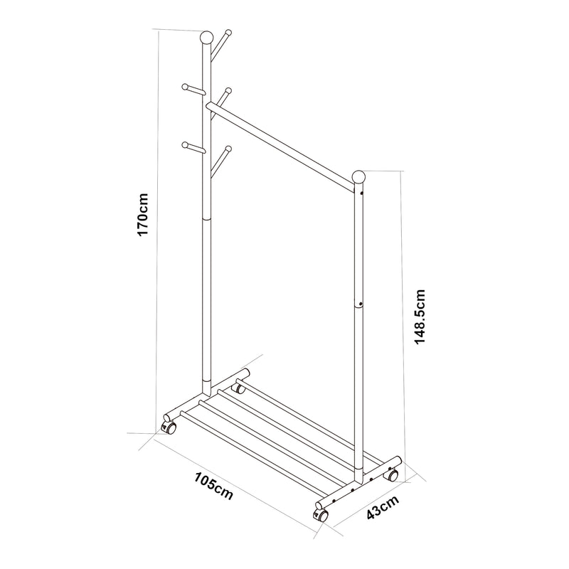 Schizzo in scala Stand Appendiabiti Snåsa con Rotelle 170x105x43 cm Metallo [en.casa] 