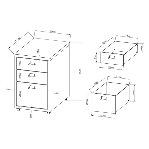 Cassettiera Kökar in Acciaio Mobile Archivio con 3 Cassetti e Rotelle - Vari Colori [en.casa]