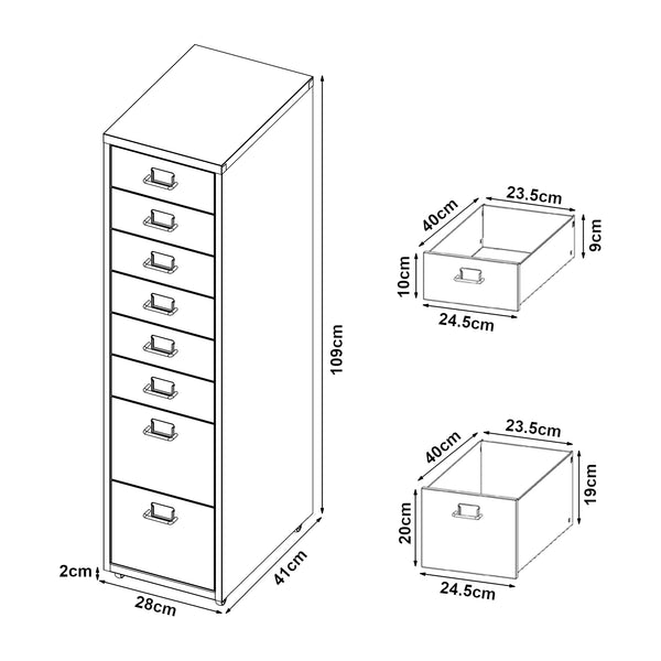 Cassettiera Kökar in Acciaio Mobile Archivio con 8 Cassetti e Rotelle - Vari Colori [en.casa]

