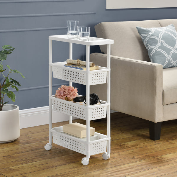 Carrello Portaoggetti con Ripiani e Ruote - Bianco [en.casa]