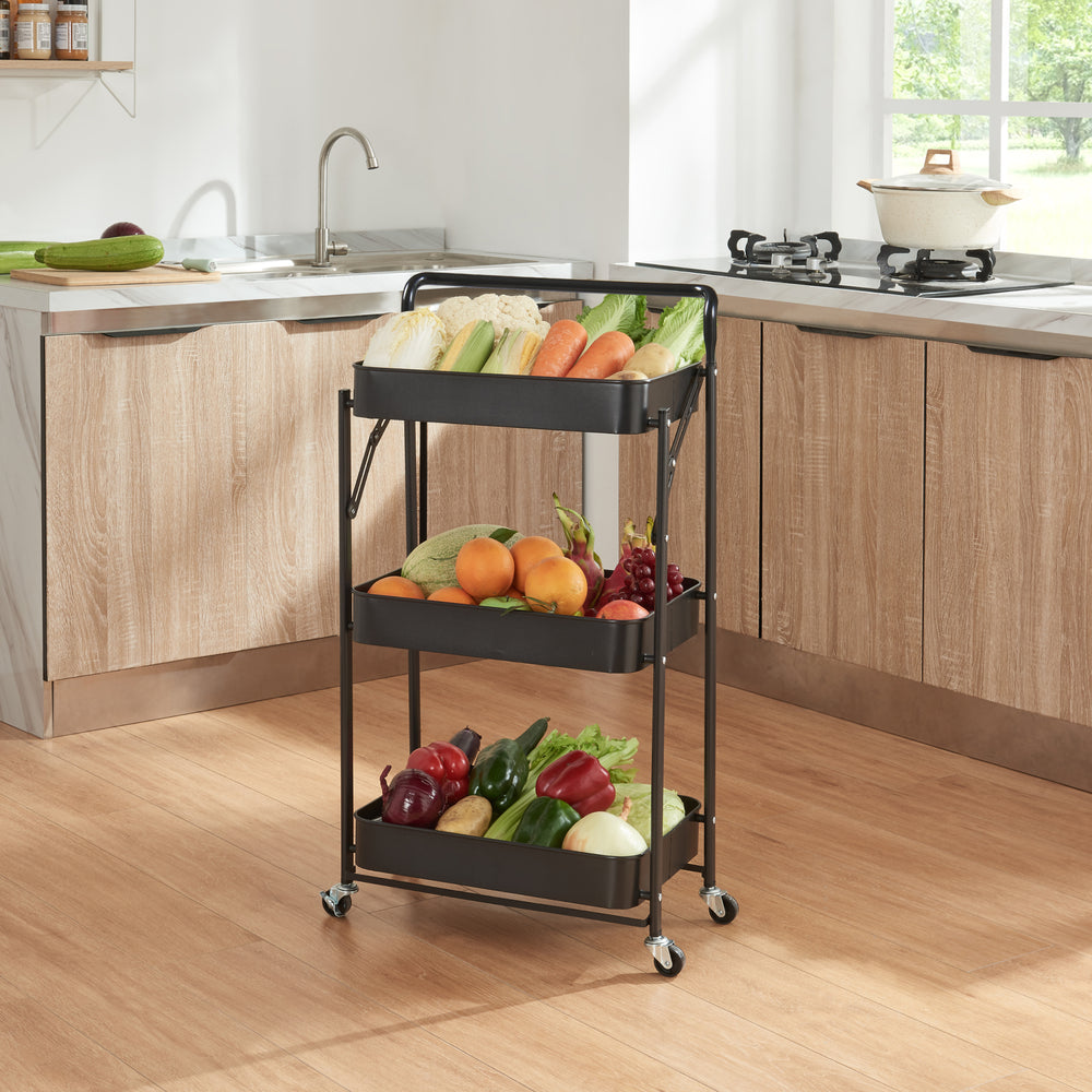 Carrello Vörå con 3 ripiani 88x45x30cm Nero [en.casa]