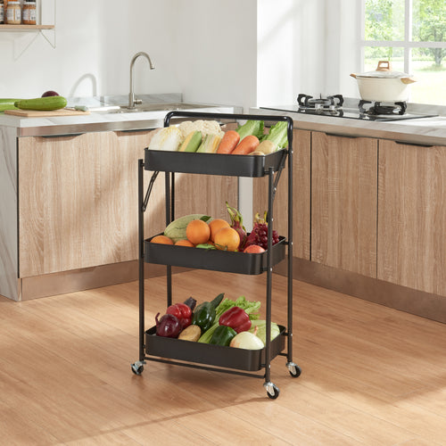 Carrello Vörå con 3 ripiani 88x45x30cm Nero [en.casa]