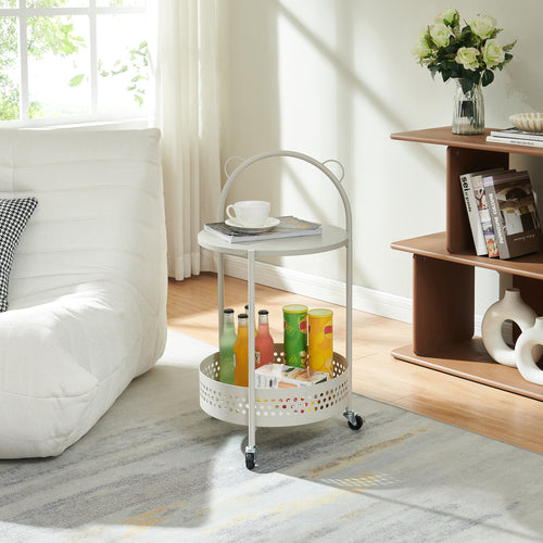 Carrello Portaoggetti Jässaatka a Rotelle Tavolino Rotondo in Acciaio con 2 Ripiani 76 x Ø40 cm - Grigio [en.casa]