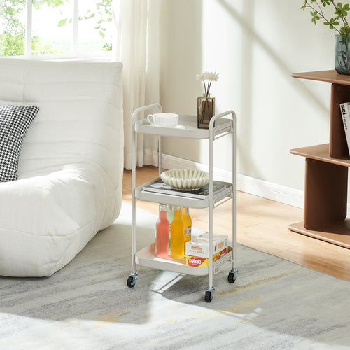 Carrello di Servizio Kelevn Portatutto a 3 Ripiani e Rotelle 67 x 33 x 31 cm in Acciaio - Grigio [en.casa]