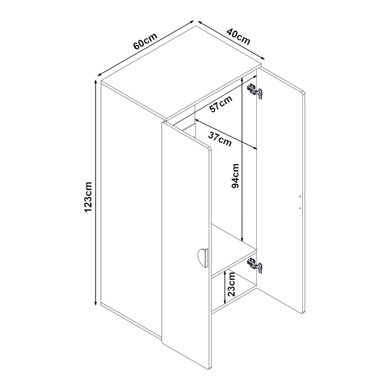 Schizzo in scala Armadio per Cameretta Sandnes a 2 Ante 123 x 60 x 40 cm [en.casa]
