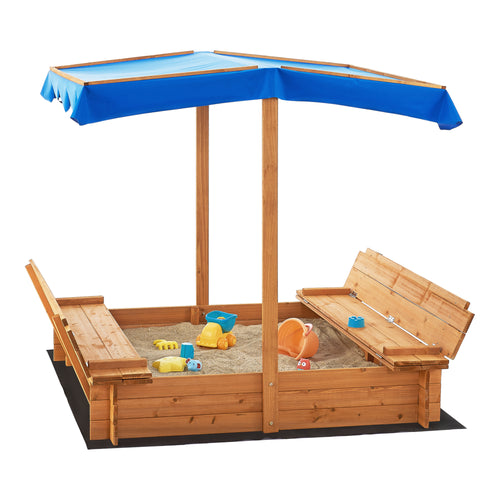 Sabbiera Kellenhusen in Legno con Panchine Integrate e Tettuccio Parasole - Sabbiera Chiudibile [en.casa]