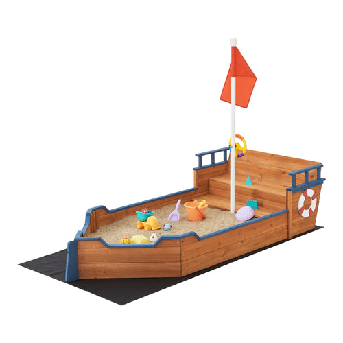 Sandbox Mestia con aspetto di nave pirata 136x193x94cm Legno Naturale [en.casa]