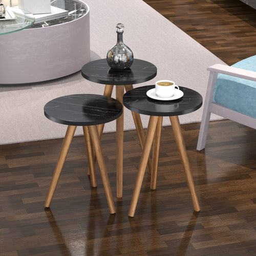 Set 'Snede' di 3 Tavolini da Salotto in Altezze Diverse 3 Tavolini Bassi in Stile Treppiede e Piani Rotondi - Vari Colori [en.casa]