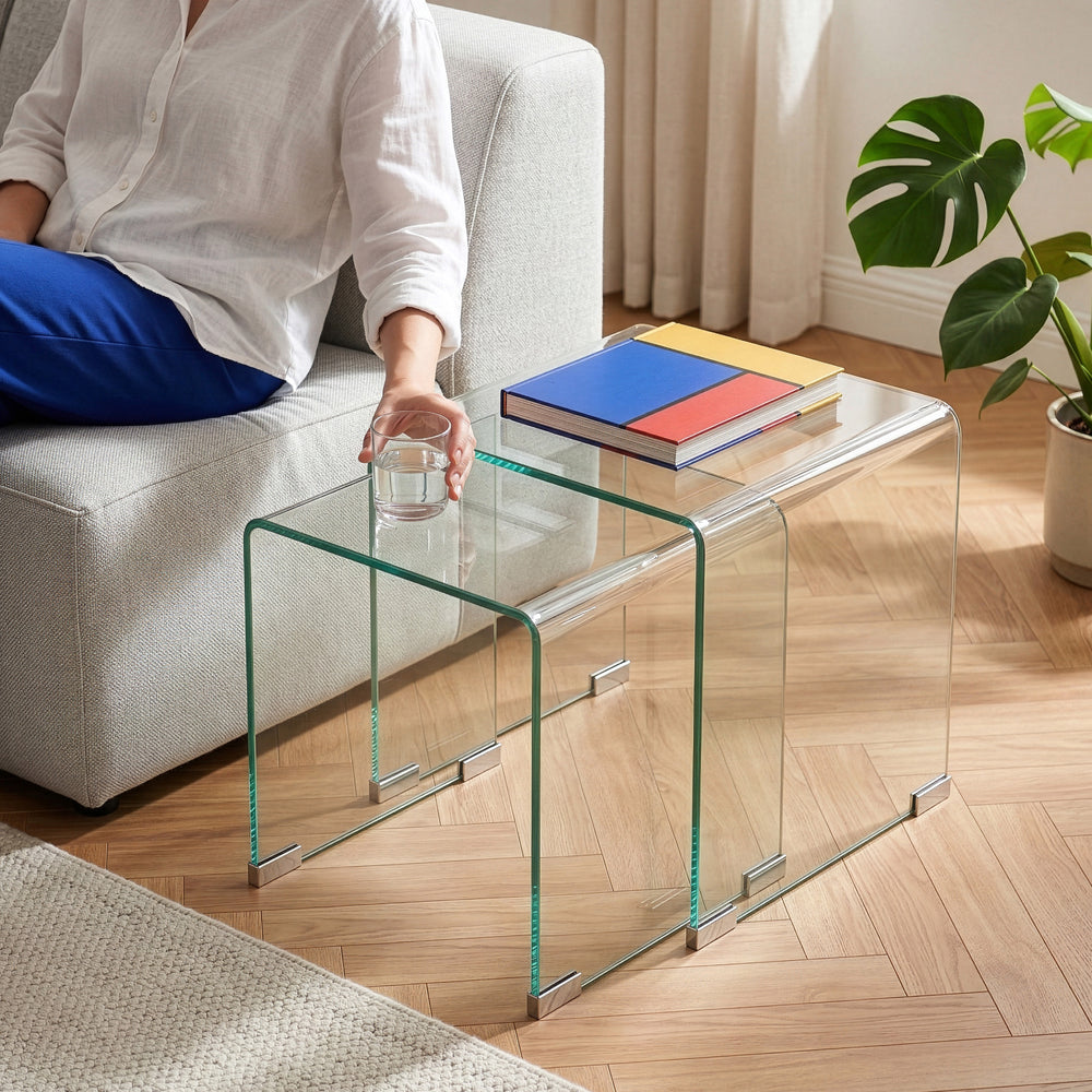 Set Kariengem di 2 Tavolini Sovrapponibili in Vetro [en.casa] 