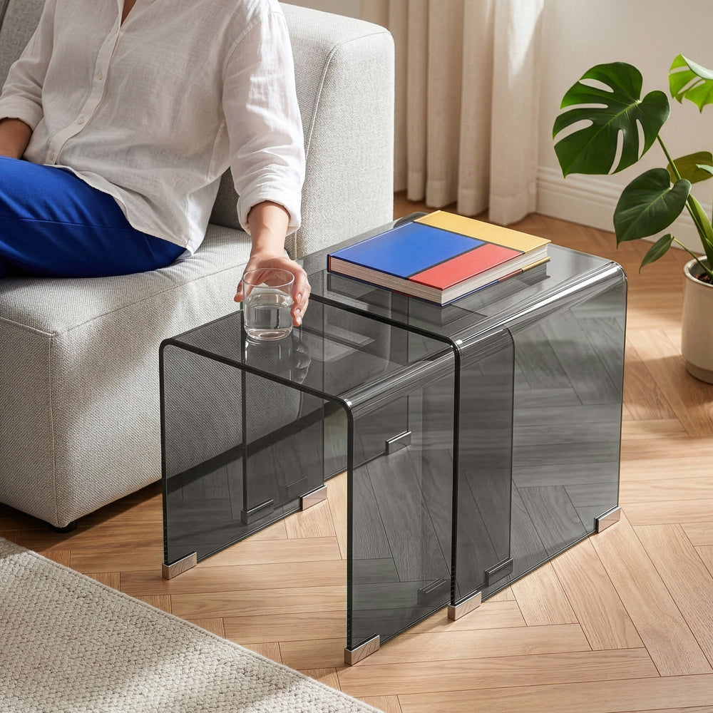 Set Kariengem di 2 Tavolini Sovrapponibili in Vetro [en.casa] 