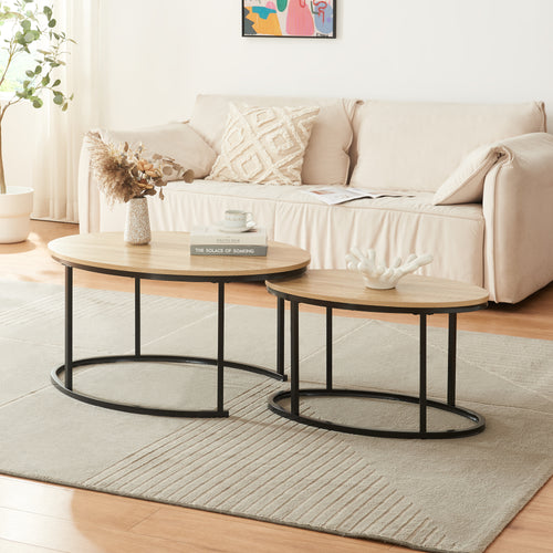 Tavolino Paesi Bassi set da 2 Nero/Rovere [en.casa] - premiumXL