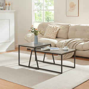 Tavolino Hyllestad set da 2 Nero/Effetto cemento [en.casa] - premiumXL