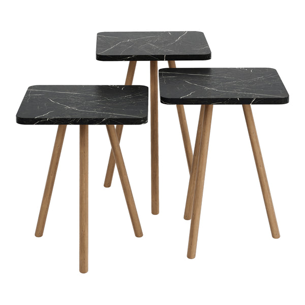 Set di 3 Tavolini Bassi da Salotto 'Hobro' in Altezze Diverse - Piano Quadrato e Gambe in Faggio - Vari colori [en.casa]