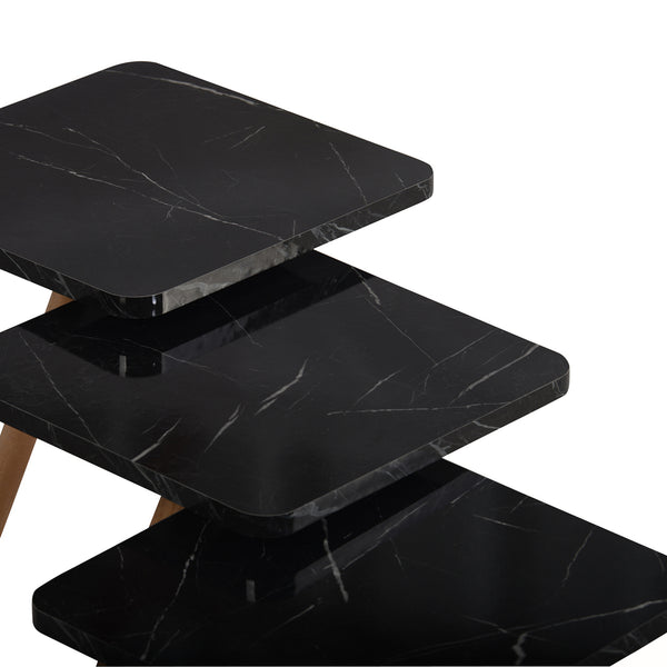 Set di 3 Tavolini Bassi da Salotto 'Hobro' in Altezze Diverse - Piano Quadrato e Gambe in Faggio - Vari colori [en.casa]