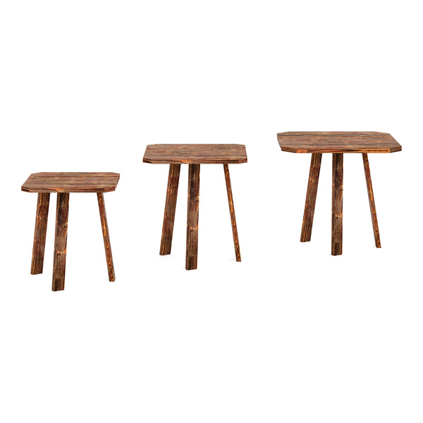 Set di 3 Tavolini Bassi da Salotto Masku Tavolini Sovrapponibili in Legno di Pino - Naturale / Tinto [en.casa]