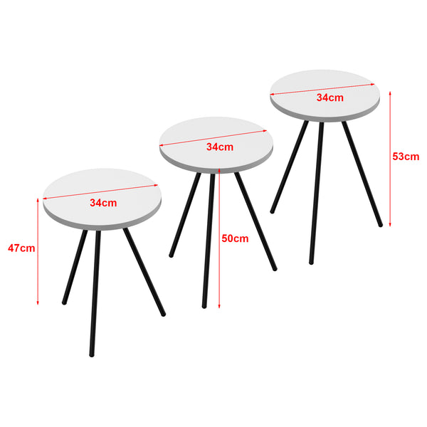 Set 'Ølgod' di 3 Tavolini Bassi da Salotto in Altezze Diverse 3 Tavolini in Stile Treppiede con Piani Rotondi - Vari Colori [en.casa]