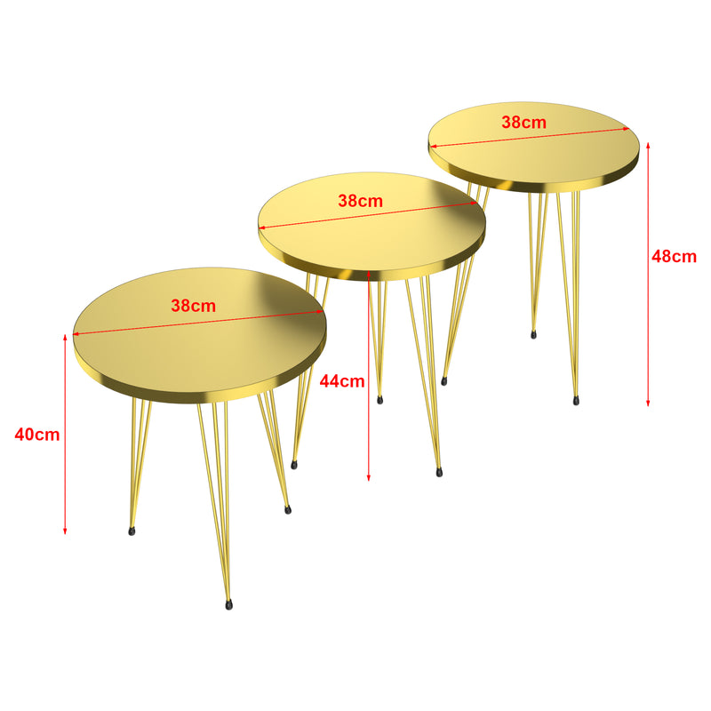 Schizzo in scala Set 'Skibby' di 3 Tavolini da Salotto Tavolini Bassi a Treppiede in Altezze Diverse Gambe a Forcina e Piani Rotondi Ø38 cm - Vari Colori [en.casa]