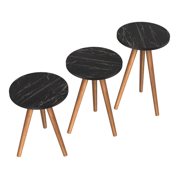 Set 'Snede' di 3 Tavolini da Salotto in Altezze Diverse 3 Tavolini Bassi in Stile Treppiede e Piani Rotondi - Vari Colori [en.casa]