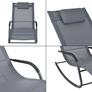 Set di 2 Lettini Prendisole a Dondolo con Cuscino Poggiatesta Rimovibile, 2 Sedie a Sdraio Oscillante per Giardino/Balcone Gambe e Braccioli Rivestiti in Gomma Antischivolo - Vari Colori