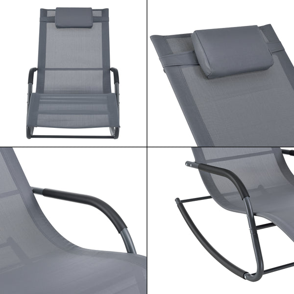 Set di 2 Lettini Prendisole a Dondolo con Cuscino Poggiatesta Rimovibile, 2 Sedie a Sdraio Oscillante per Giardino/Balcone Gambe e Braccioli Rivestiti in Gomma Antischivolo - Vari Colori