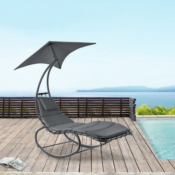 Lettino Prendisole a Dondolo Ad Uso Esterno Giardino/Piscina/Terrazza Sdraio con Materassino Imbottito, Tettuccio Parasole Regolabile e Rimovibile - Vari Colori