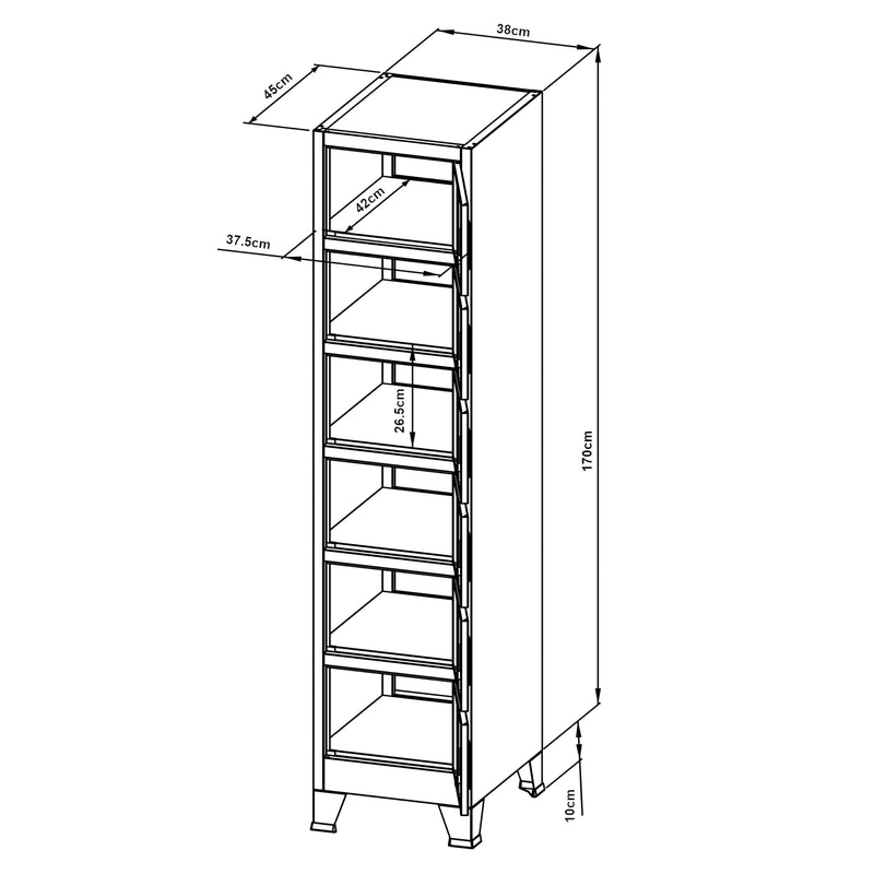 Schizzo in scala Armadio Spogliatoio Joroinen Mobile a Colonna in Acciaio 180 x 38 x 45 cm - Vari Modelli [en.casa]