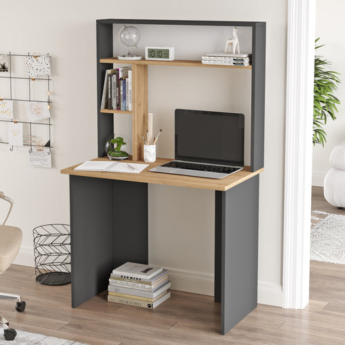 Scrivania Tópisa con Scaffale e Piano 90 x 52 cm [en.casa]