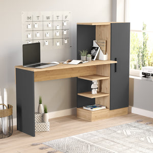 Scrivania con armadio Varhalo 120x153x40 cm effetto rovere/antracite [en.casa] - premiumXL