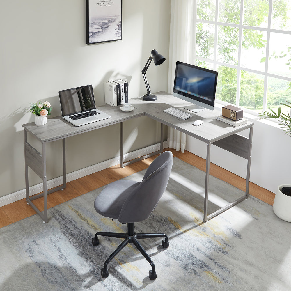 Scrivania Karlstang a L 166x120x75 cm grigio chiaro [en.casa] - premiumXL