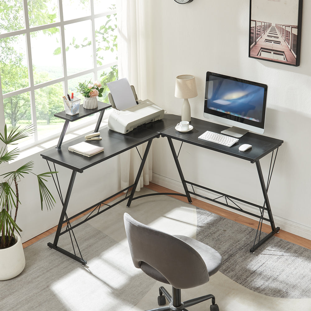 Scrivania Yremso a L 122x122x98 cm Nero [en.casa] - premiumXL