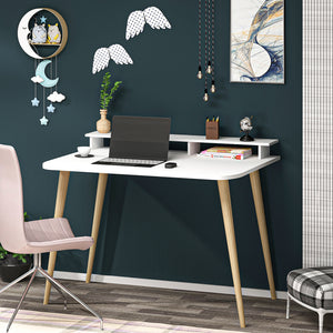 Scrivania con Supporto di Rialzo Monitor 'Östhammar' Tavolo da Studio Postazione di Lavoro - Bianco [en.casa]