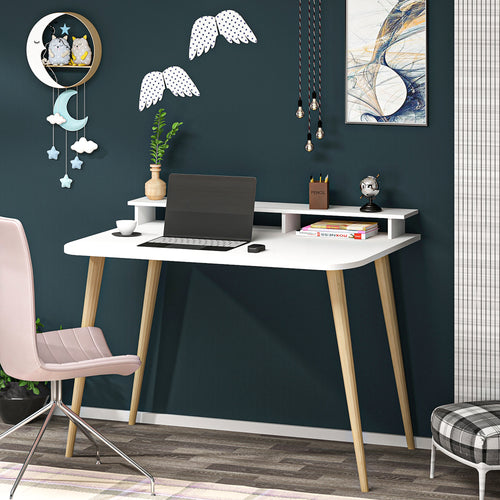 Scrivania con Supporto di Rialzo Monitor 'Östhammar' Tavolo da Studio Postazione di Lavoro - Bianco [en.casa]